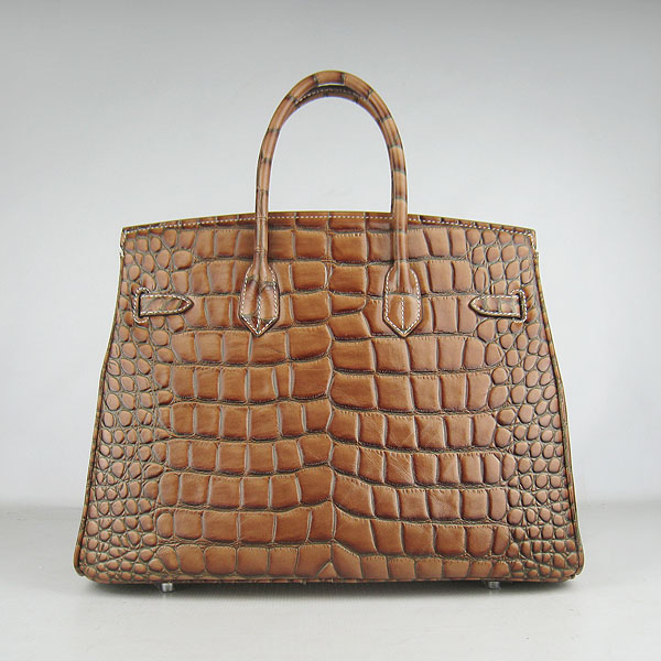 High Quality Fake Hermes Birkin 35CM Crocodile Veins Leather Bag Light Coffee 6089